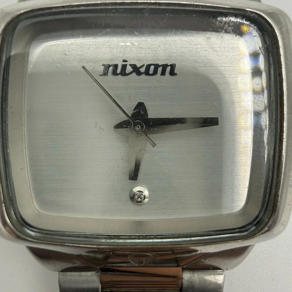Nixon Small Player VIP Pass Stainless Steel Square Women Watch Silver Dial‎